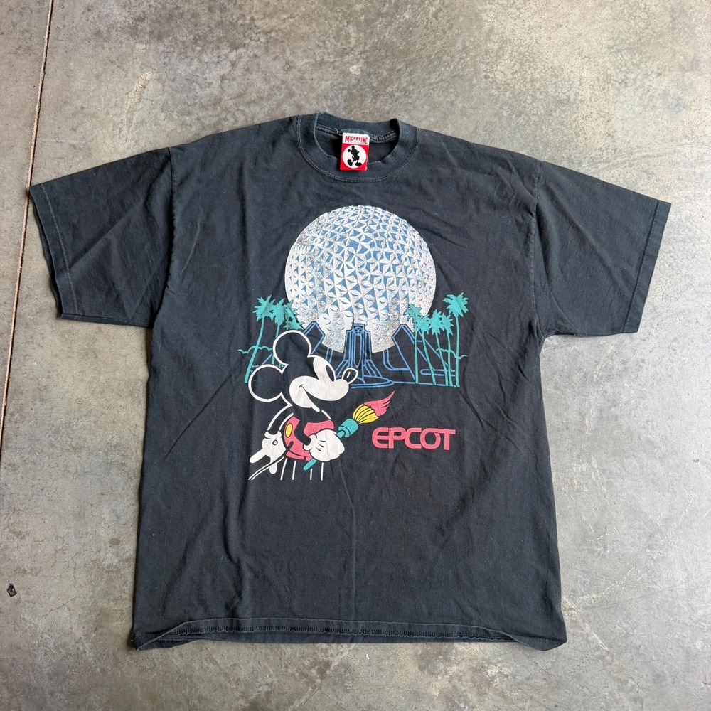 Vintage 90s Mickey Mouse T Shirt Large X Large Black Disney Designs Epcot USA